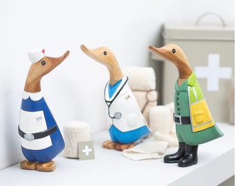 Natural Wood Emergency Workers Ducklings: Doctor, Nurse & Paramedic Wood Ducks