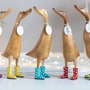 Natural Wood Ducklets with Spotty Welly Boots