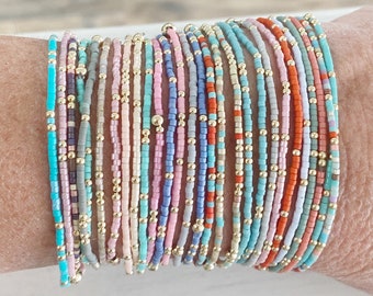 Summer mix 14kt Gold filled color beaded bangle stack bracelets in fun summer colors.