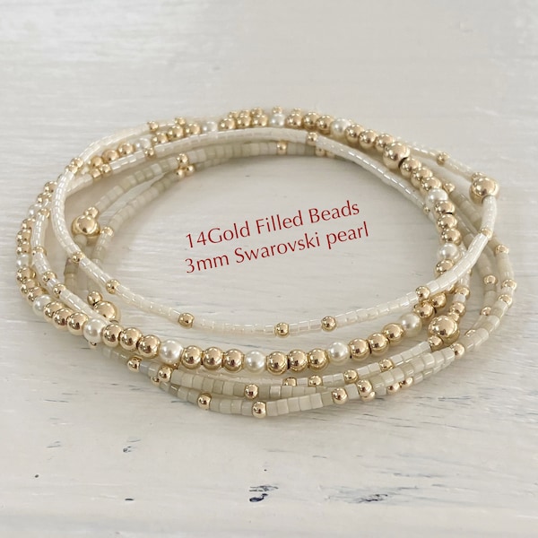 4 dainty  gold & color beaded stackable bracelet bangles. PLEASE measure ur wrist before ordering.