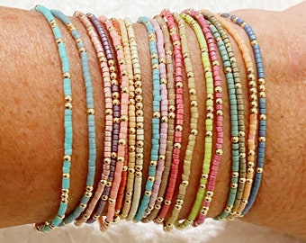 Spring mix   Gold filled non tarnish color beaded bangle stack bracelets in fun summer colors.