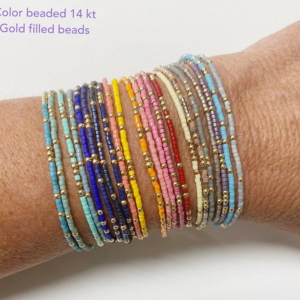 Fall mix These14 kt Gold filled non tarnish color beaded bracelet , stacking bracelets in fun summer colors.