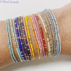 Fall mix 14 kt Gold filled non tarnish color beaded bangle stack bracelets in fun summer colors
