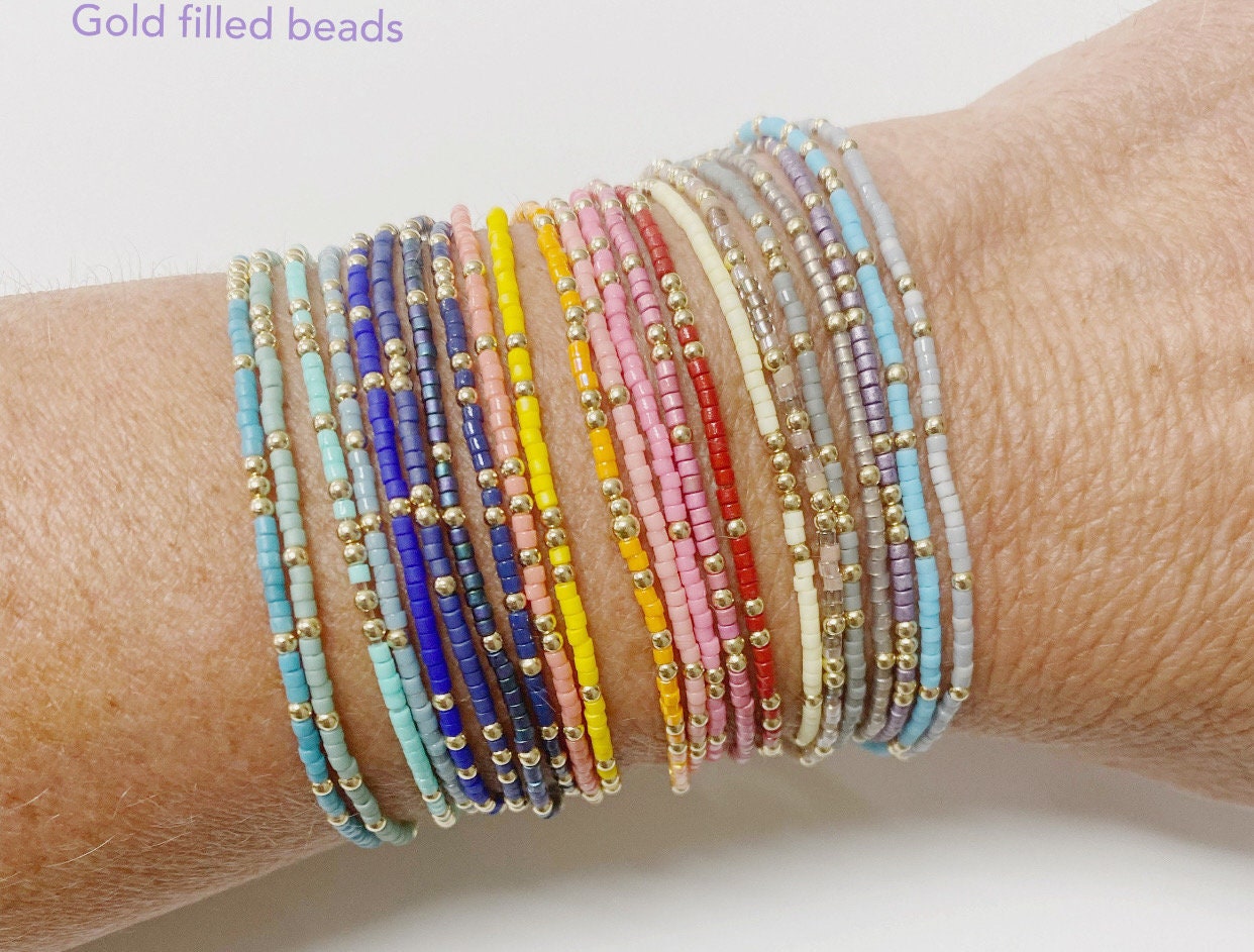 Beaded Bracelet Set / Set of Four / Natural Glass Beads