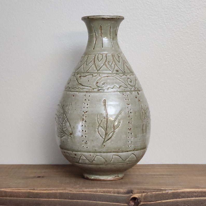 Vase en poterie, vase coréen, vase en céramique, vase fait main, vase émaillé en frêne, vase rustique, vase image 3
