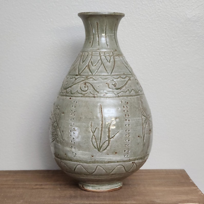 Vase en poterie, vase coréen, vase en céramique, vase fait main, vase émaillé en frêne, vase rustique, vase image 6