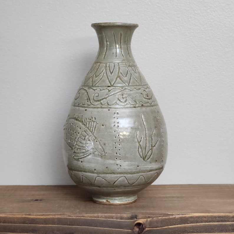 Vase en poterie, vase coréen, vase en céramique, vase fait main, vase émaillé en frêne, vase rustique, vase image 4