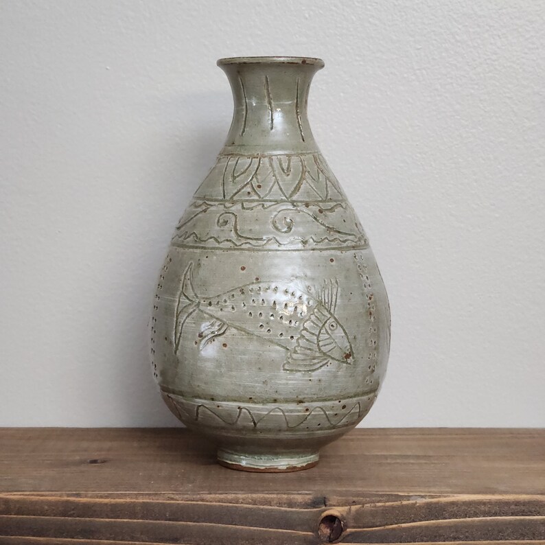 Vase en poterie, vase coréen, vase en céramique, vase fait main, vase émaillé en frêne, vase rustique, vase image 5