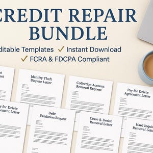 Cartas de reparación de crédito (aprobadas por la FCRA) / Kit de resolución de disputas (hazlo tú mismo) / Eliminación de cobros y consultas / Descarga instantánea