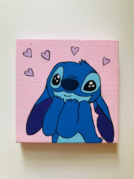 Cute Stitch Mini Acrylic Painting 3x3 Canvas with Easel | Etsy