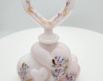 Vintage Fenton Glass Robert Barber Special Series "Violets on Rosalene" Heart Perfume Bottle LE #1854