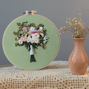 Bouquets- Hand Embroidery DIY Kit for beginner Not Cross Needlework Hoops Needle Threader and Frame Easter gift, birthday gift