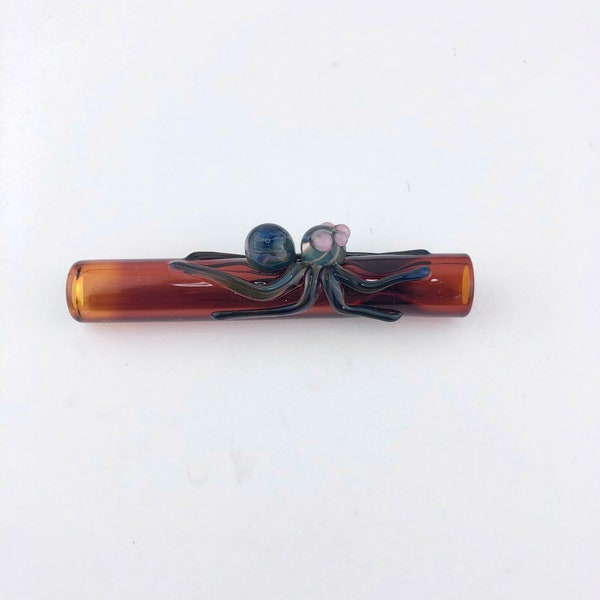 Spider on Amber One Hitter - Spider Onies | Glass One Hitter | Glass Onies | Spider Chillum | Glass Chillums | Spider Glass Pipes