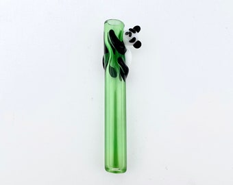 Panda on Green One Hitter - Panda Onies | Glass One Hitter | Glass Onies | Panda Chillum | Glass Chillums | Panda Glass Pipes | Animal Onies