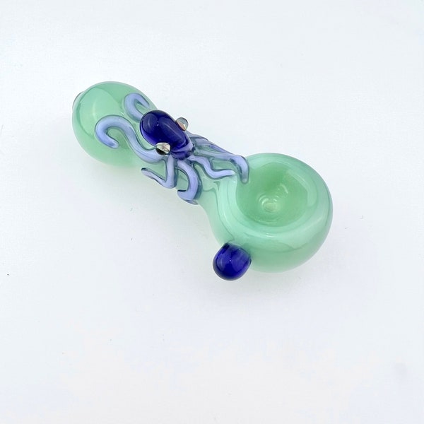 Octopus on Sea Green Pipe - Octopus Pipe | Glass Pipe | Glass Octopus | Animal Pipes | Cute Pipes | Octopus Glass Pipes | Octopus Gifts