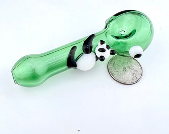 Panda on Green Pipe - Panda Pipe | Glass Pipe | Glass Panda | Animal Pipes | Spoon Pipes | Panda Glass Pipes | Panda Gifts | Hand Pipes