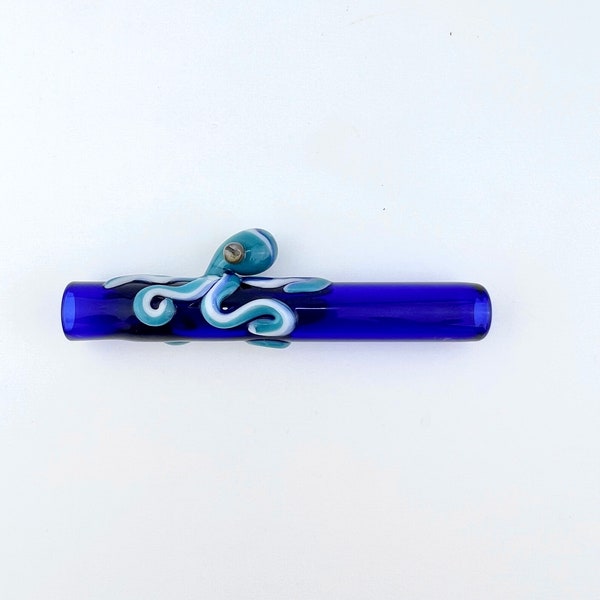 Octopus on Blue One Hitter - Octopus Onies | Glass One Hitter | Glass Onies | Octopus Chillum | Glass Chillums | Octopus Glass Pipes