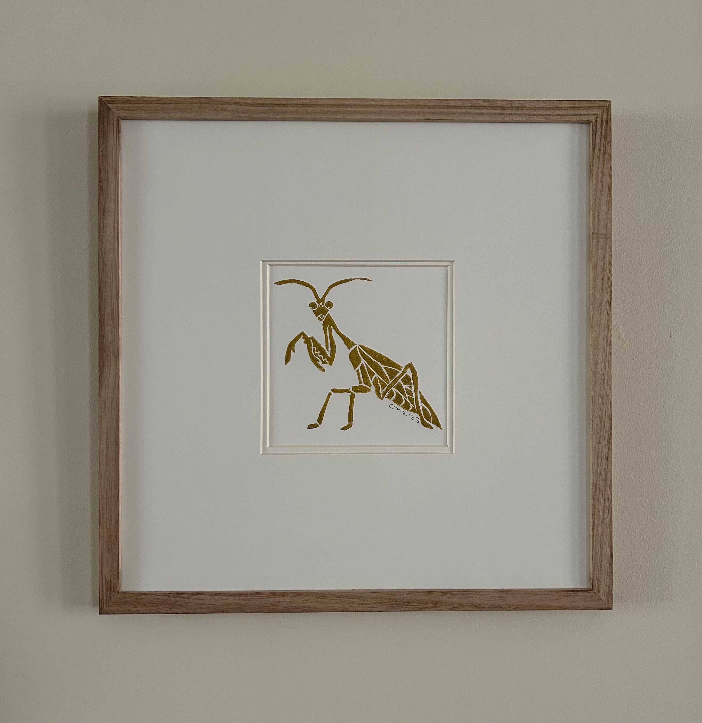 Praying Mantis Block Print – Handprinted Gold Insect Art - Etsy