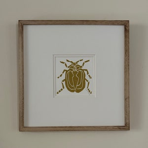 BEETLE - original block print - mini block print - handmade - hand printed - wall art - insect art - original design - square format