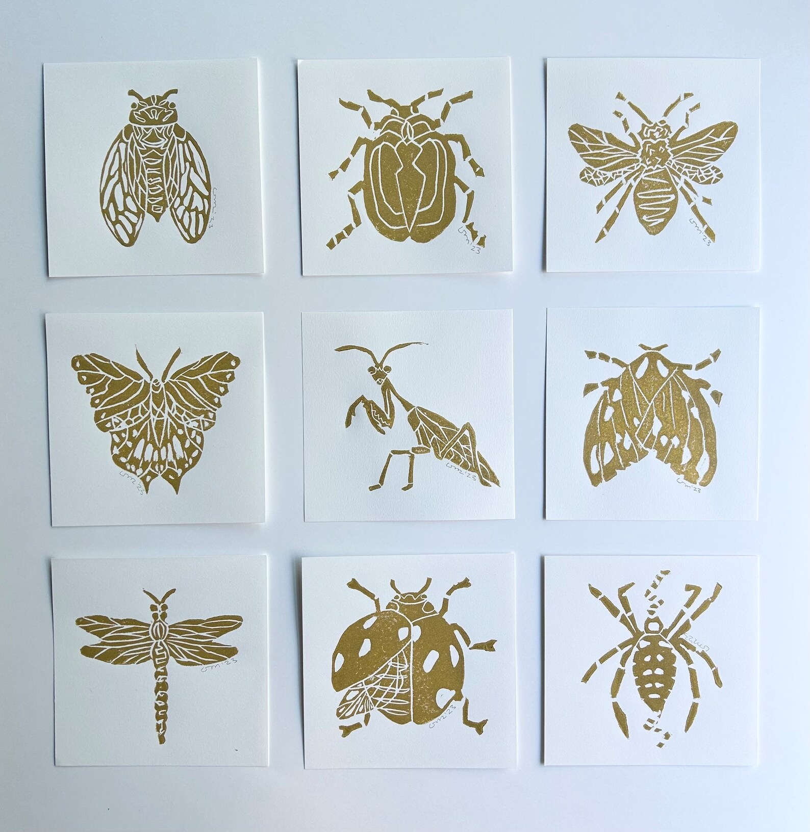 Praying Mantis Block Print – Handprinted Gold Insect Art - Etsy