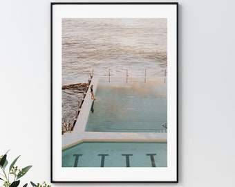 Bondi Icebergs Sunrise Framed Print , Swimming Pool Wall Art , Sunset Living Room Decor , Bondi Beach , Sydney Australian  12x16 18x24 24x32