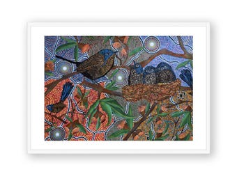 Aboriginal Birds Framed Art Print, Indigenous Australian Decor
