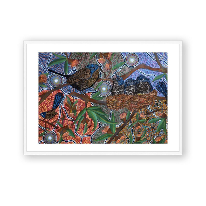 Aboriginal Birds Framed Art Print, Indigenous Australian Decor image 1