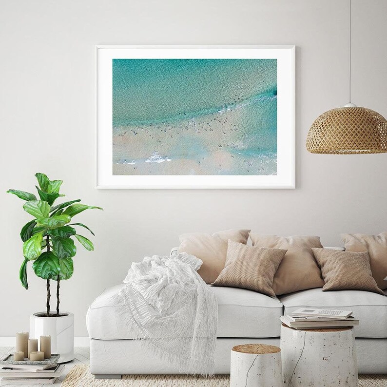 Aerial Ocean Print , Beach Framed Wall Art , Bondi Beach Home Decor , Australia Surf Art