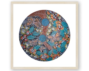 Aboriginal Framed Print , Butterfly Print , Indigenous Wall Art , Contemporary Wall Decor , Painting Living Room Decor , Australian Art