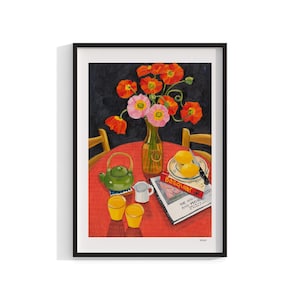 Still Life Print | Framed Wall Art | Floral Print | Flower Art | Australian Art | Kitchen Decor | Breakfast Art | Lemons | Poppies Flowers