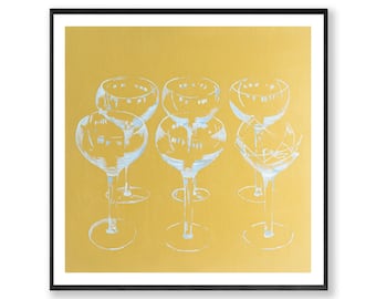 Pop Art Framed Print , Cocktail Wall Art , Andy Warhol Style , Champagne Glass Art , Kitchen Art , Contemporary , Square