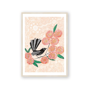Aboriginal Framed Print , Indigenous Wall Art , Bird Print , Flower Print , Australian Art , Contemporary Art , Painting Living Room Decor