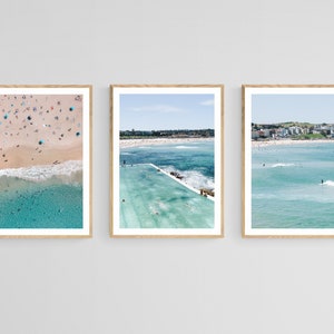 Set of 3 Bondi Beach Prints , Aerial Beach Framed Wall Art , Sydney Home Decor , Swimming Pool Fine Art, Boho Australian 12x16 18x24
