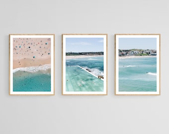 Bondi Beach Prints Set, Aerial Ocean View, Coastal Home Decor