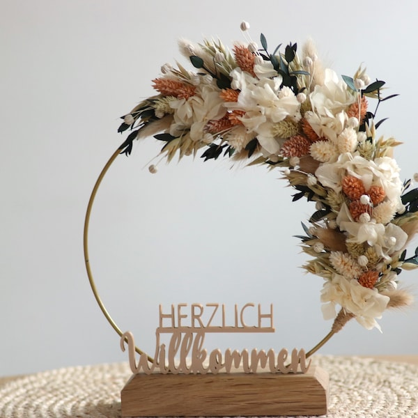 Trockenblumenkranz stehend 20cm - Massiv Eichenholz - Acrylscheibe - FlowerHoop - Geschenkidee - Dekoration - Muttertagsgeschenk - Aprico