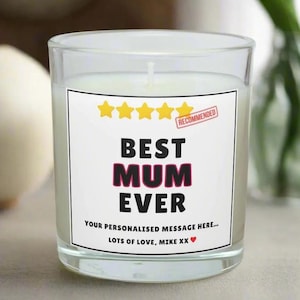 Best Mum Ever 5 Stars Award Personalised Candle Gift | Gift for Mum | Novelty Funny Gift for Mum | Funny Mum Rating Candle | Five Star Mum