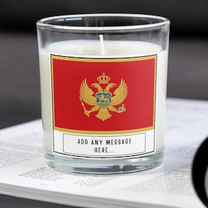 Montenegro Personalised Candle | Flag of Montenegro | Montenegrin Flag Gifts | Custom Montenegro Gifts | Montenegro Home Decor Candle Gift