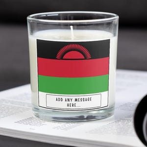 Malawi Personalised Candle | Flag of Malawi | Malawian Flag | Custom Malawian Message | Gift for Malawian | Malawian Home Decor Candle Gift