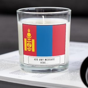 Mongolia Personalised Candle | Flag of Mongolia | Mongolian Flag | Custom Mongolian Message Gift | Gift for Mongolian | Mongolian Home Decor