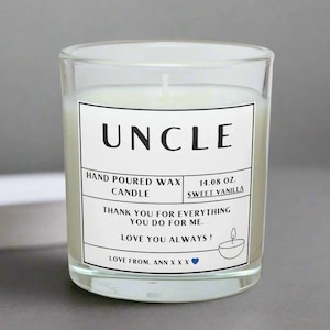 Uncle Name Message Personalised Candle Gift | Uncle Message | Thank You Uncle | Uncle Birthday | Uncle Christmas | Best Custom Uncle Gifts