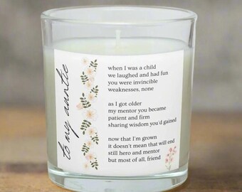 Vela personalizada con frase "Para mi tía" / Regalo como el de una mamá / Vela con mensaje y poema para la tía / Regalo para la tía / Cumpleaños de la tía / Regalo de agradecimiento