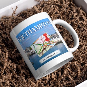 Personalised Southampton Mug |Coastal City Design | Map & Waterfront Scene | Custom Message | UK Travel| Southampton | Gift | Personalised