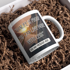 Personalised Vanlife Quote Mug | Scenic Camper Gift | Live More With Less Design | Custom Message | UK Motorhome Present | Campervan Quote