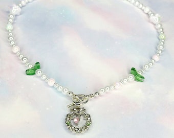 The Coquette Bouquet Necklace / ONE of ONE /   kawaii kawaiicore aesthetic pink green
