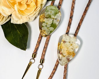 Floral Bolo Tie Summer Blooms Edition · Boho Aesthetic · Unique Gift · Hydrangea  · Equestrian Style · Unisex  · Wedding Tie