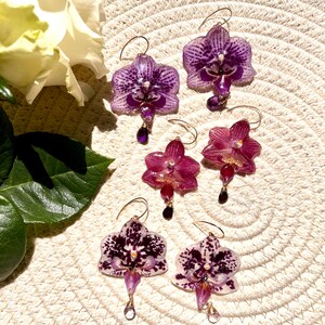 Preserved Orchid Earrings · Rose Quartz · Amethyst · Garnet · Mother's Day Gift · Crystals · Wedding Jewelry · Hypoallergenic