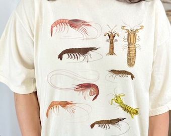 Vintage Shrimp Shirt - Prawn t-shirt, comfort colors t-shirt, ocean and beach shirt, marine biology shirt, Crustaceancore gifts