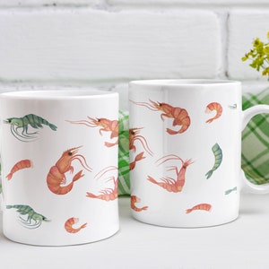 Linda taza de camarones para los amantes de los camarones, taza de gambas, taza de langosta, regalo amante de los mariscos kamekona taza de camarones camarones nerd krill taza con estampado de gambas