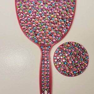 Mirror, compact mirror, gift, beauty mirror, handheld mirror, gift for her, bridesmaid gift, table mirror, travel mirror, rhinestone mirror