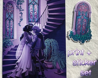 Stained glass print and sticker set - fairy, knight - sapphic LGBT sticker - journalling, scrapbooking